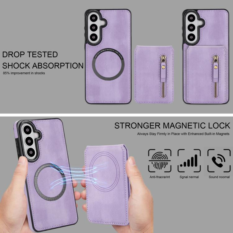 For Samsung Galaxy S26 5G Zipper Wallet Split MagSafe Leather Back Phone Case
