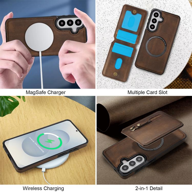 For Samsung Galaxy S26 5G Zipper Wallet Split MagSafe Leather Back Phone Case