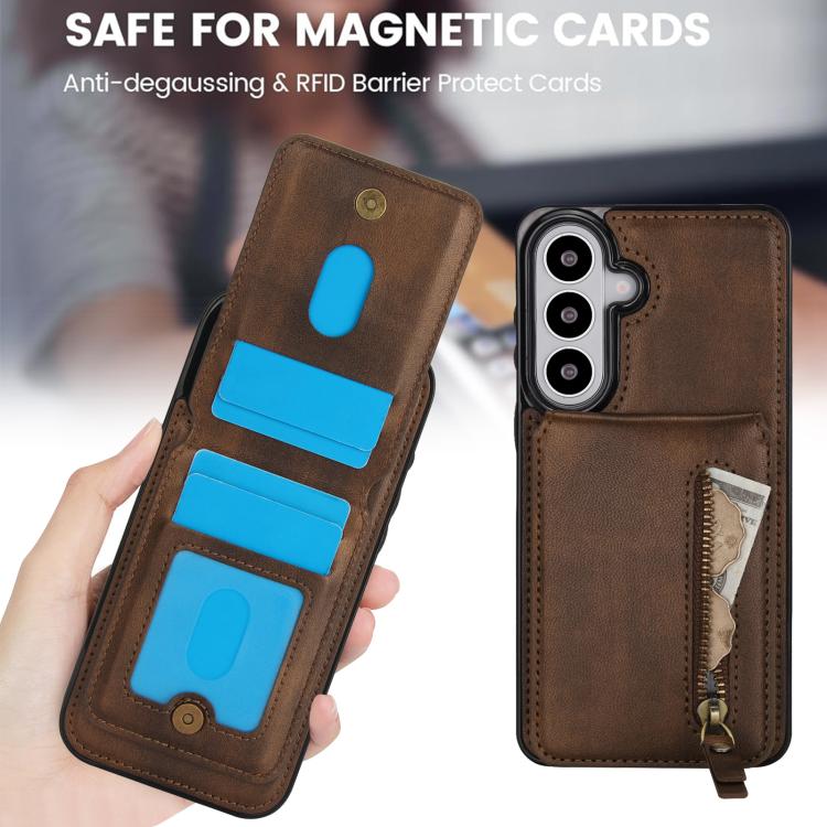 For Samsung Galaxy S26 5G Zipper Wallet Split MagSafe Leather Back Phone Case