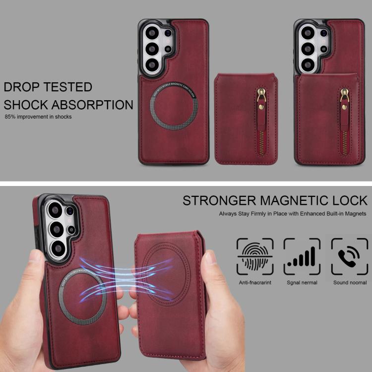 For Samsung Galaxy S26 Ultra 5G Zipper Wallet Split MagSafe Leather Back Phone Case