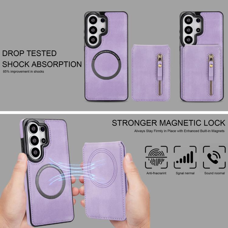 For Samsung Galaxy S26 Ultra 5G Zipper Wallet Split MagSafe Leather Back Phone Case