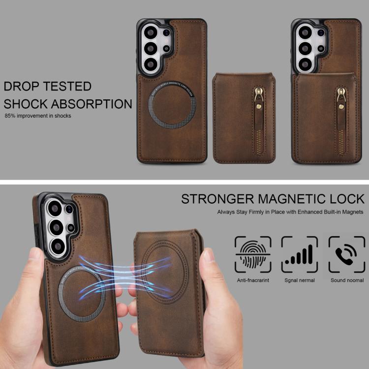 For Samsung Galaxy S26 Ultra 5G Zipper Wallet Split MagSafe Leather Back Phone Case