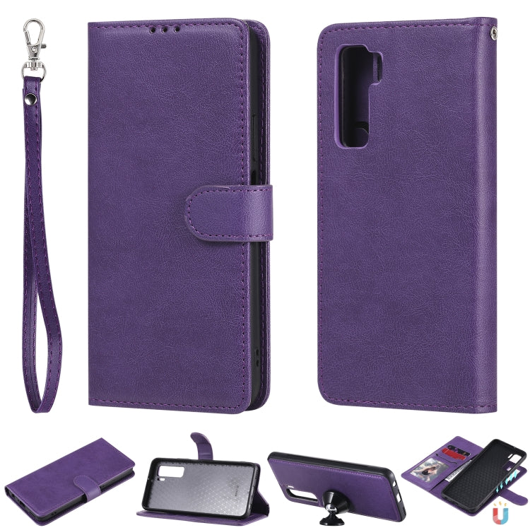 For Huawei Nova 7 SE 2 in 1 Solid Color Detachable PU Leather Case with Card Slots & Magnetic Holder & Photo Frame & Wallet & Strap