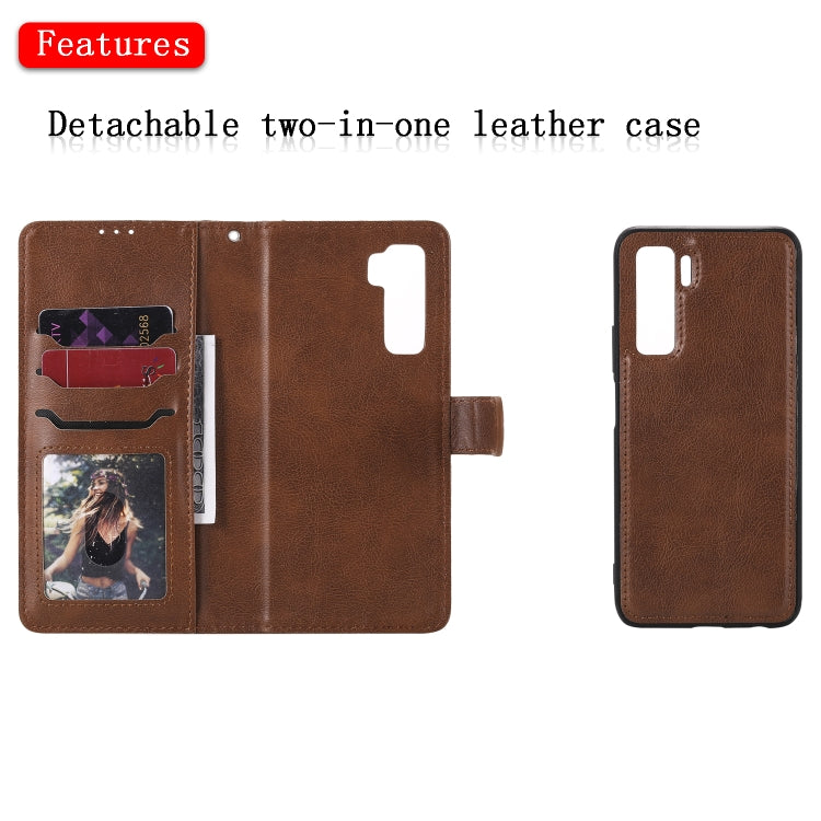 For Huawei Nova 7 SE 2 in 1 Solid Color Detachable PU Leather Case with Card Slots & Magnetic Holder & Photo Frame & Wallet & Strap