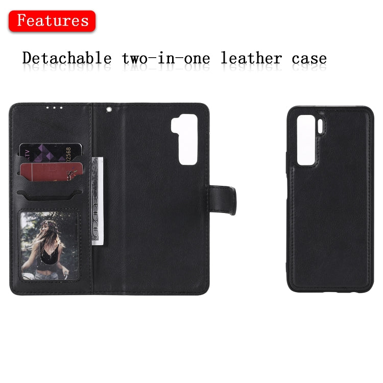 For Huawei Nova 7 SE 2 in 1 Solid Color Detachable PU Leather Case with Card Slots & Magnetic Holder & Photo Frame & Wallet & Strap