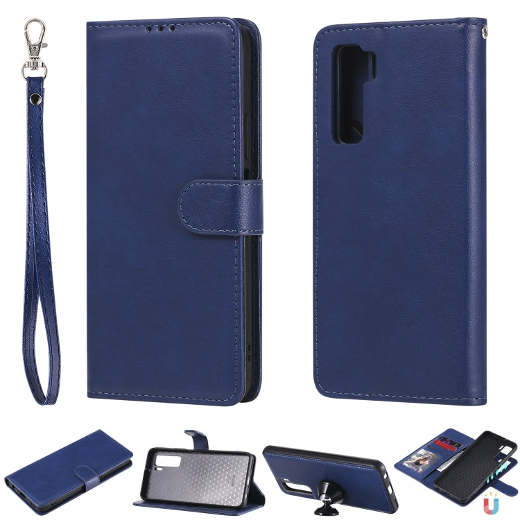 For Huawei Nova 7 SE 2 in 1 Solid Color Detachable PU Leather Case with Card Slots & Magnetic Holder & Photo Frame & Wallet & Strap