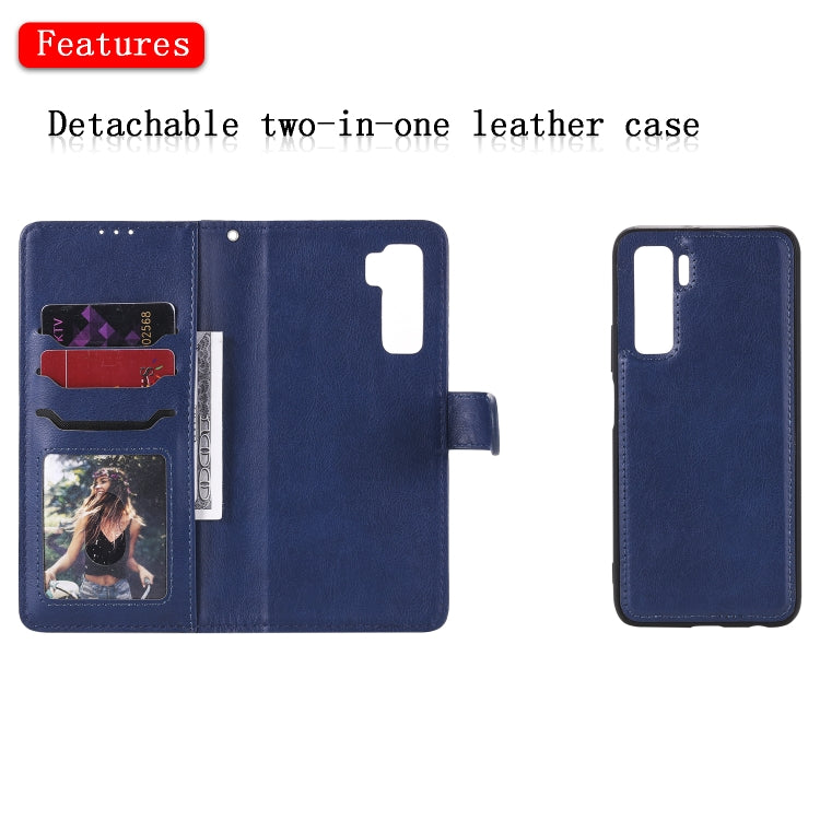 For Huawei Nova 7 SE 2 in 1 Solid Color Detachable PU Leather Case with Card Slots & Magnetic Holder & Photo Frame & Wallet & Strap