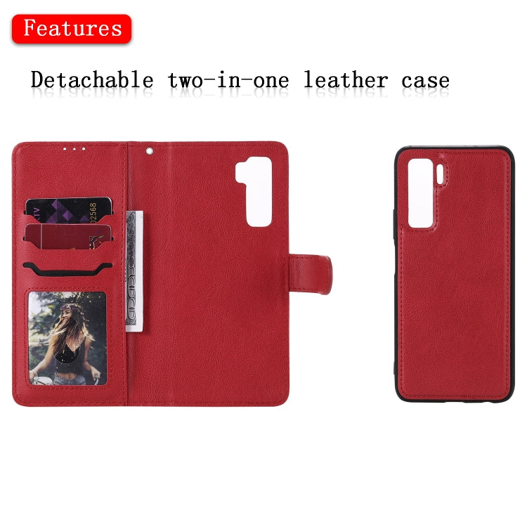 For Huawei Nova 7 SE 2 in 1 Solid Color Detachable PU Leather Case with Card Slots & Magnetic Holder & Photo Frame & Wallet & Strap
