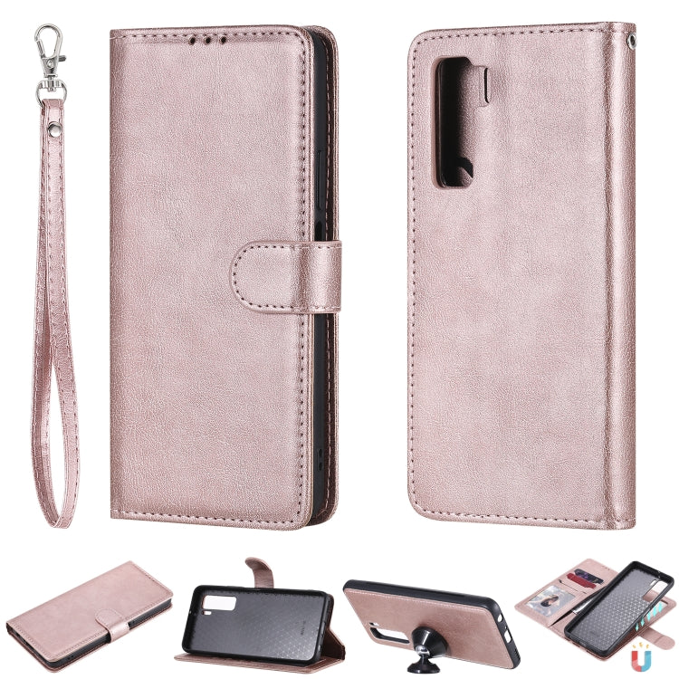 For Huawei Nova 7 SE 2 in 1 Solid Color Detachable PU Leather Case with Card Slots & Magnetic Holder & Photo Frame & Wallet & Strap