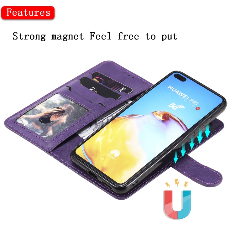 For Huawei P40 2 in 1 Solid Color Detachable PU Leather Case with Card Slots & Magnetic Holder & Photo Frame & Wallet & Strap