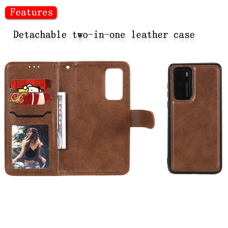 For Huawei P40 2 in 1 Solid Color Detachable PU Leather Case with Card Slots & Magnetic Holder & Photo Frame & Wallet & Strap