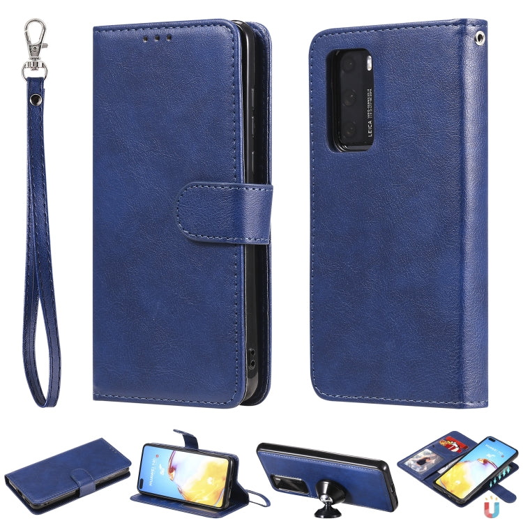 For Huawei P40 2 in 1 Solid Color Detachable PU Leather Case with Card Slots & Magnetic Holder & Photo Frame & Wallet & Strap
