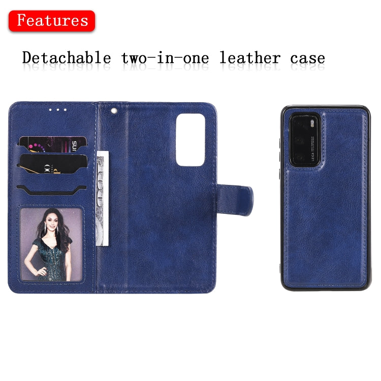 For Huawei P40 2 in 1 Solid Color Detachable PU Leather Case with Card Slots & Magnetic Holder & Photo Frame & Wallet & Strap