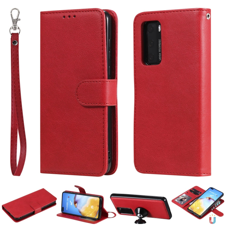 For Huawei P40 2 in 1 Solid Color Detachable PU Leather Case with Card Slots & Magnetic Holder & Photo Frame & Wallet & Strap