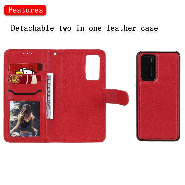 For Huawei P40 2 in 1 Solid Color Detachable PU Leather Case with Card Slots & Magnetic Holder & Photo Frame & Wallet & Strap