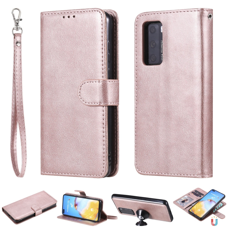 For Huawei P40 2 in 1 Solid Color Detachable PU Leather Case with Card Slots & Magnetic Holder & Photo Frame & Wallet & Strap