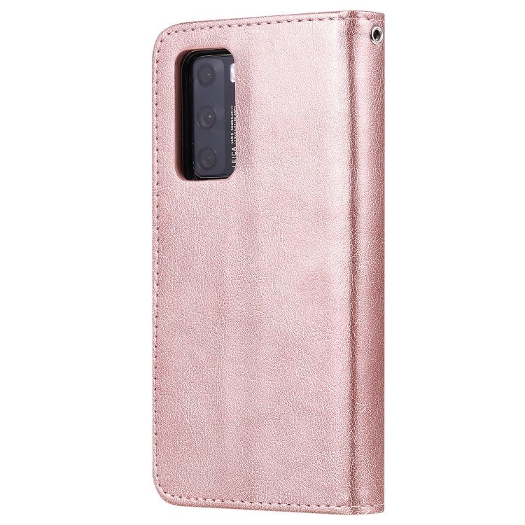 For Huawei P40 2 in 1 Solid Color Detachable PU Leather Case with Card Slots & Magnetic Holder & Photo Frame & Wallet & Strap
