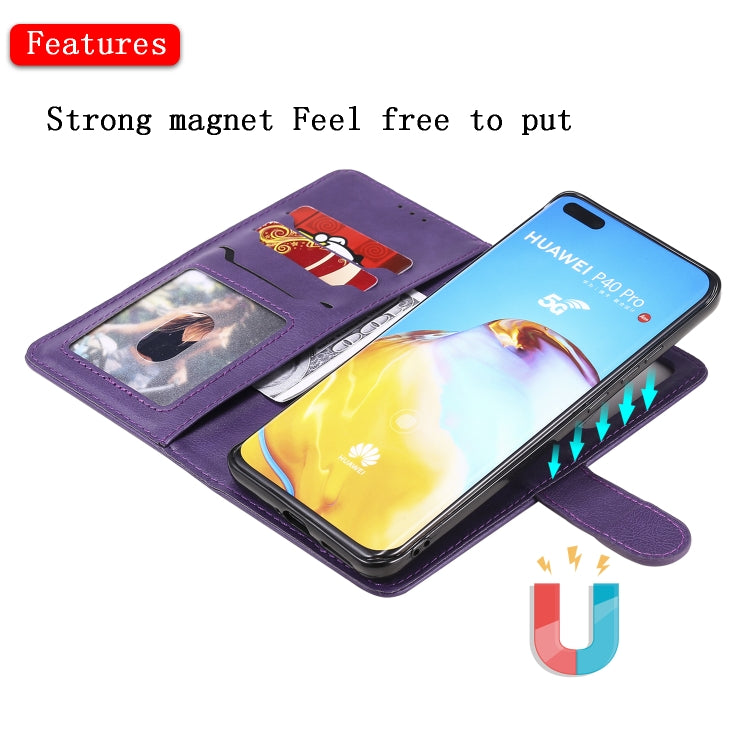For Huawei P40 Lite 2 in 1 Solid Color Detachable PU Leather Case with Card Slots & Magnetic Holder & Photo Frame & Wallet & Strap