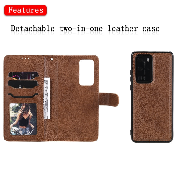 For Huawei P40 Lite 2 in 1 Solid Color Detachable PU Leather Case with Card Slots & Magnetic Holder & Photo Frame & Wallet & Strap