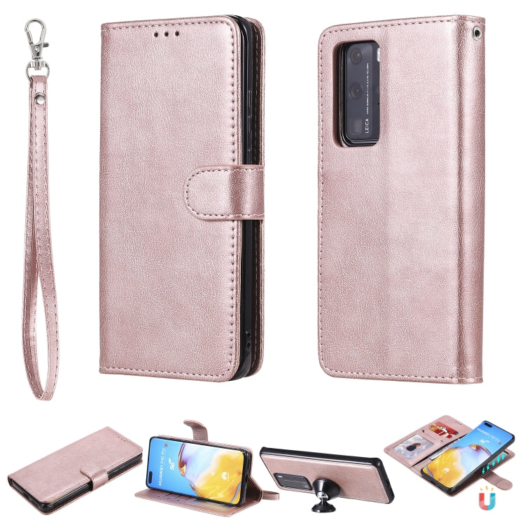 For Huawei P40 Lite 2 in 1 Solid Color Detachable PU Leather Case with Card Slots & Magnetic Holder & Photo Frame & Wallet & Strap