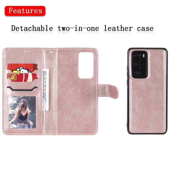 For Huawei P40 Lite 2 in 1 Solid Color Detachable PU Leather Case with Card Slots & Magnetic Holder & Photo Frame & Wallet & Strap