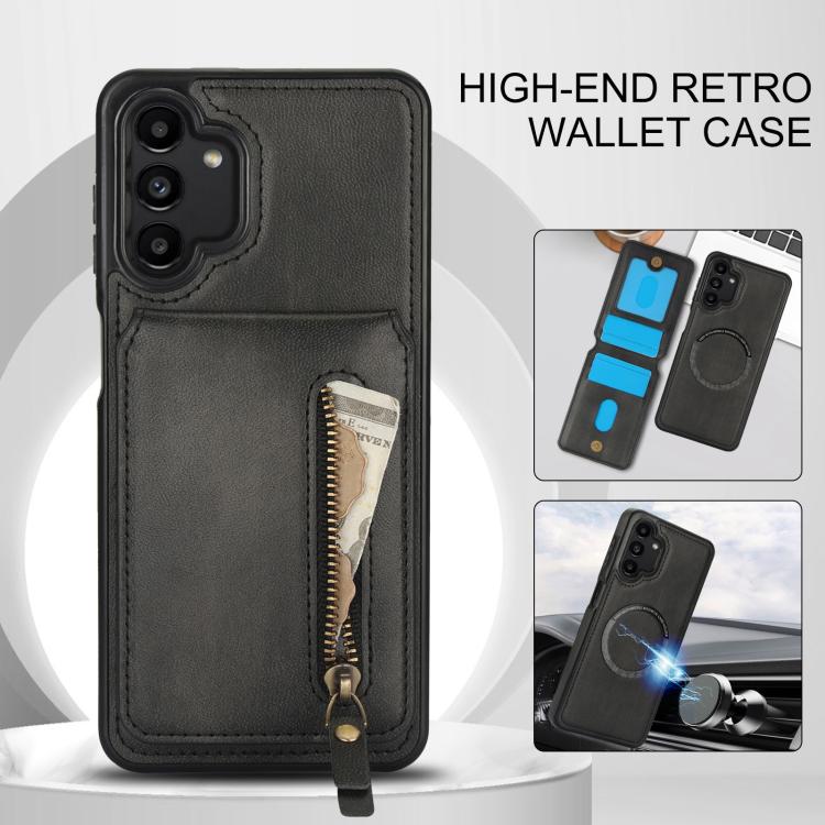 For Samsung Galaxy A13 4G / 5G Zipper Wallet Split MagSafe Leather Back Phone Case