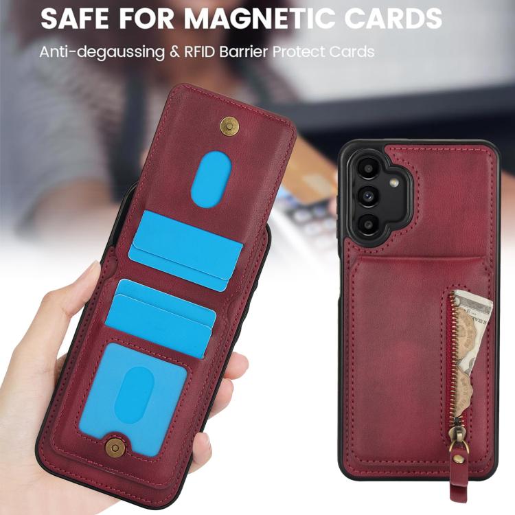 For Samsung Galaxy A13 4G / 5G Zipper Wallet Split MagSafe Leather Back Phone Case