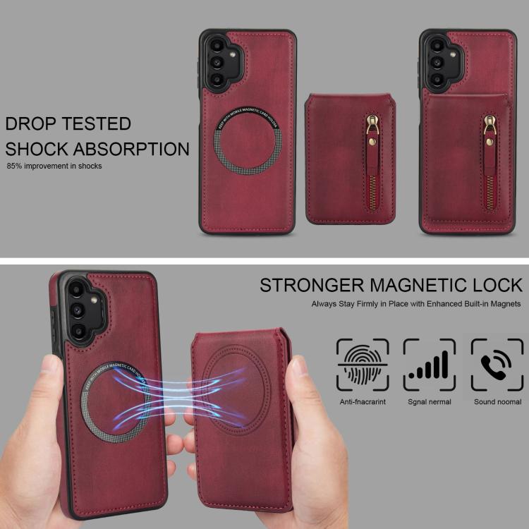 For Samsung Galaxy A13 4G / 5G Zipper Wallet Split MagSafe Leather Back Phone Case