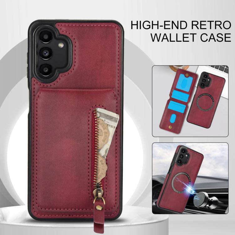 For Samsung Galaxy A13 4G / 5G Zipper Wallet Split MagSafe Leather Back Phone Case