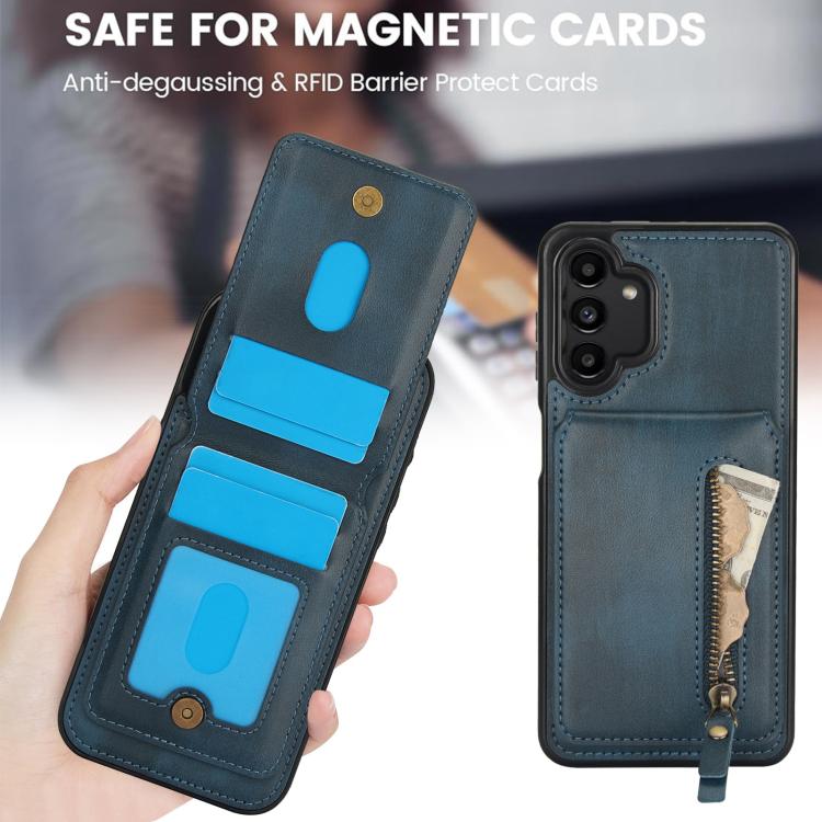 For Samsung Galaxy A13 4G / 5G Zipper Wallet Split MagSafe Leather Back Phone Case