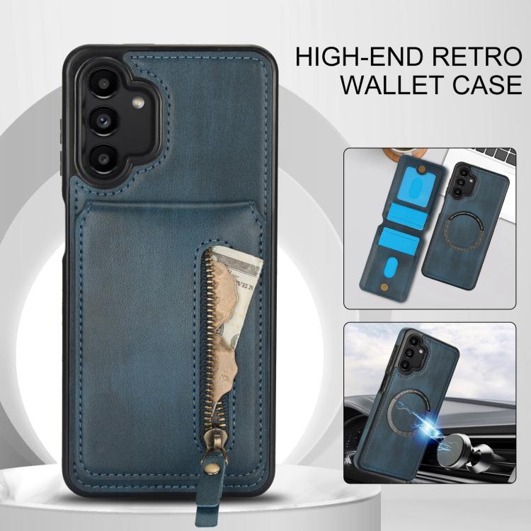 For Samsung Galaxy A13 4G / 5G Zipper Wallet Split MagSafe Leather Back Phone Case