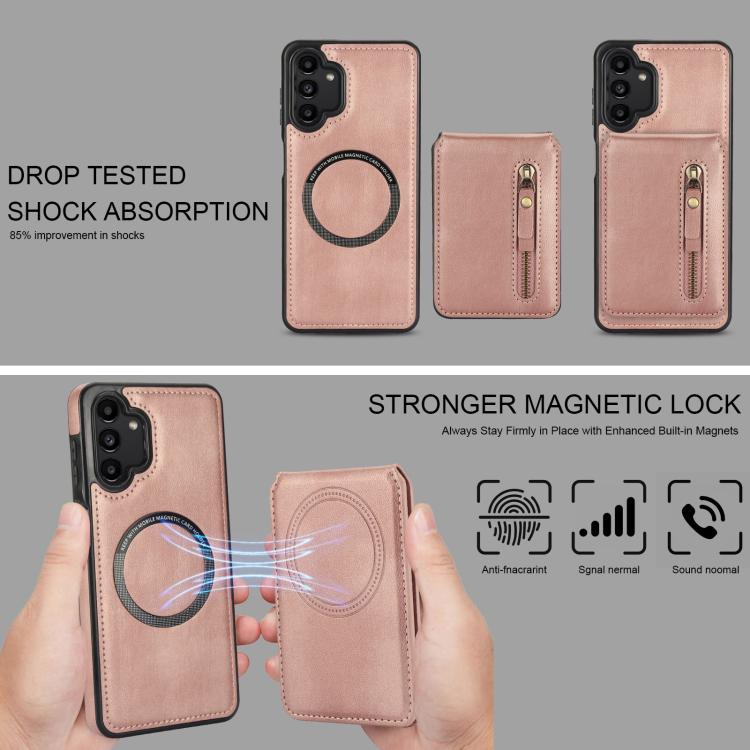 For Samsung Galaxy A13 4G / 5G Zipper Wallet Split MagSafe Leather Back Phone Case