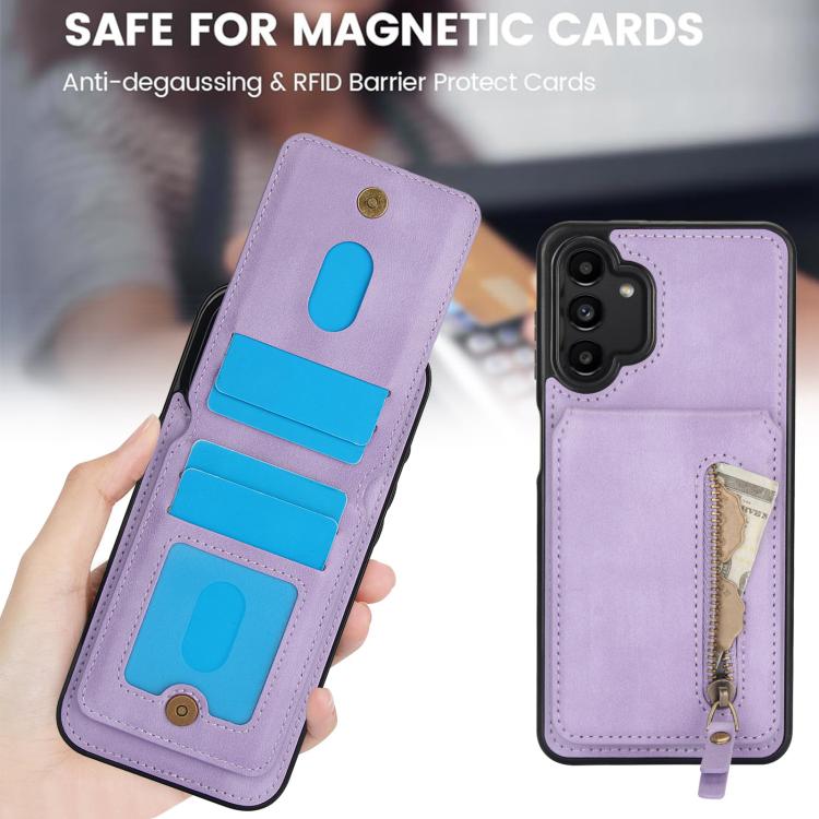 For Samsung Galaxy A13 4G / 5G Zipper Wallet Split MagSafe Leather Back Phone Case