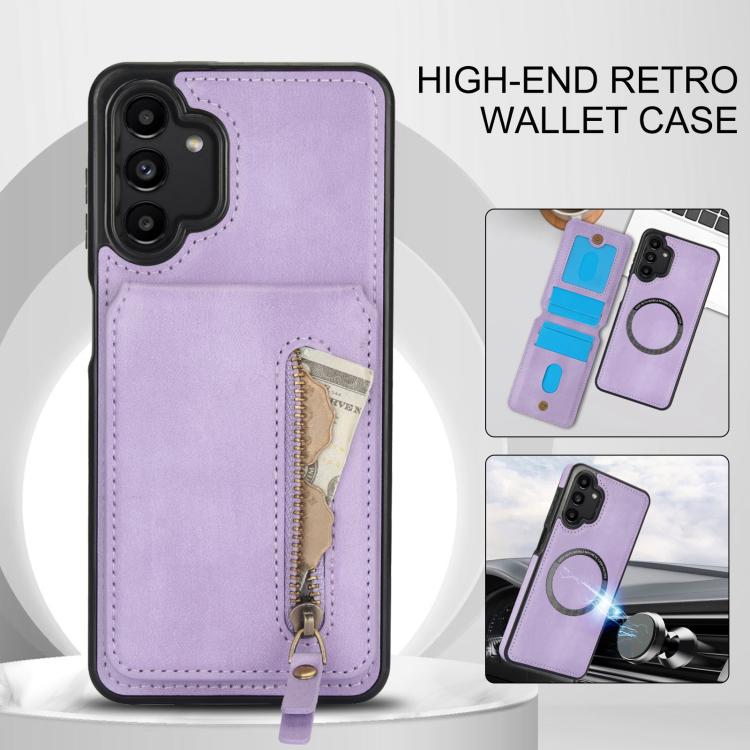 For Samsung Galaxy A13 4G / 5G Zipper Wallet Split MagSafe Leather Back Phone Case
