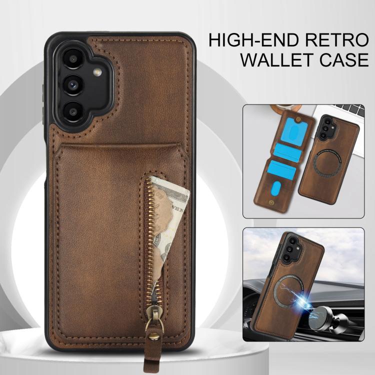 For Samsung Galaxy A13 4G / 5G Zipper Wallet Split MagSafe Leather Back Phone Case