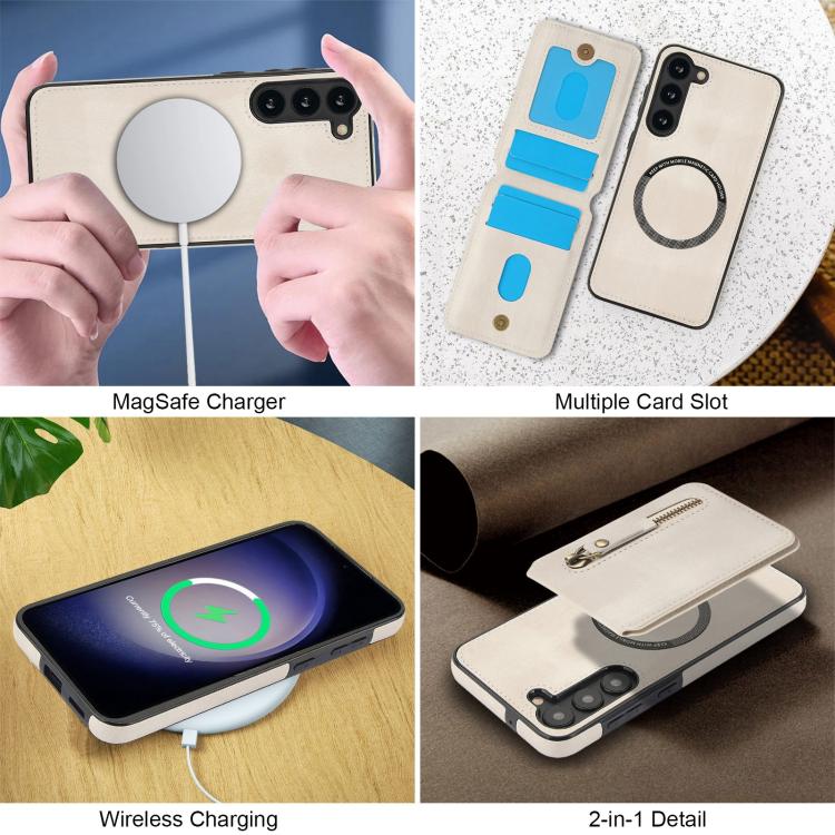 For Samsung Galaxy A14 4G / 5G Zipper Wallet Split MagSafe Leather Back Phone Case