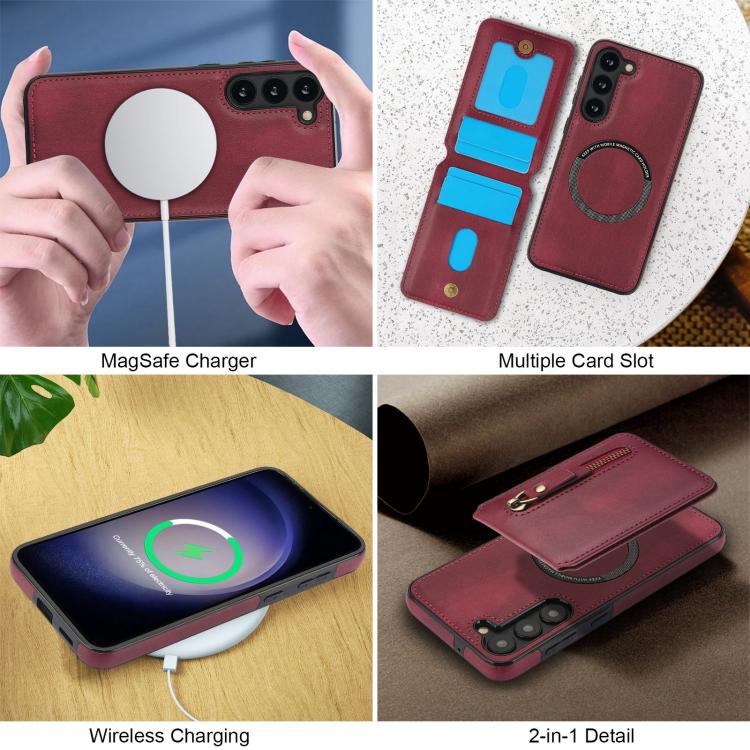 For Samsung Galaxy A14 4G / 5G Zipper Wallet Split MagSafe Leather Back Phone Case