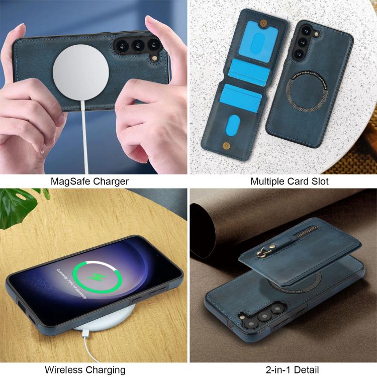 For Samsung Galaxy A14 4G / 5G Zipper Wallet Split MagSafe Leather Back Phone Case