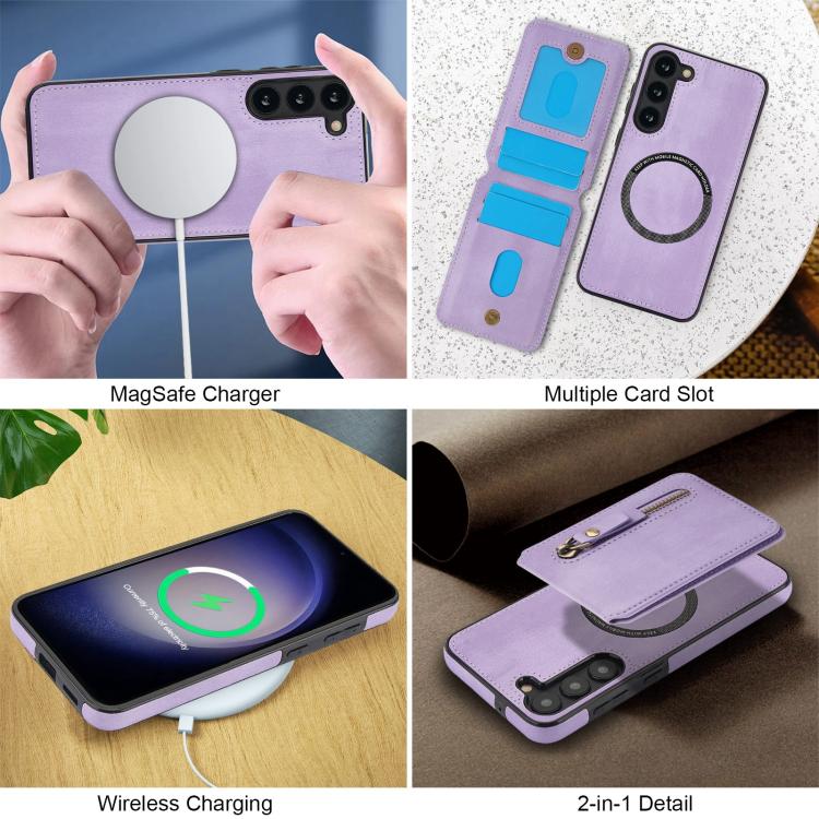 For Samsung Galaxy A14 4G / 5G Zipper Wallet Split MagSafe Leather Back Phone Case