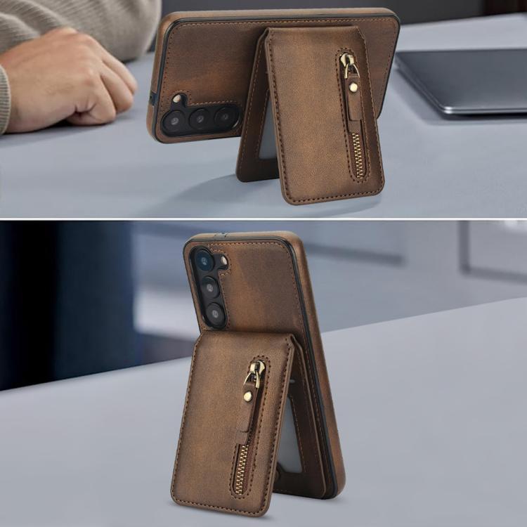 For Samsung Galaxy A14 4G / 5G Zipper Wallet Split MagSafe Leather Back Phone Case