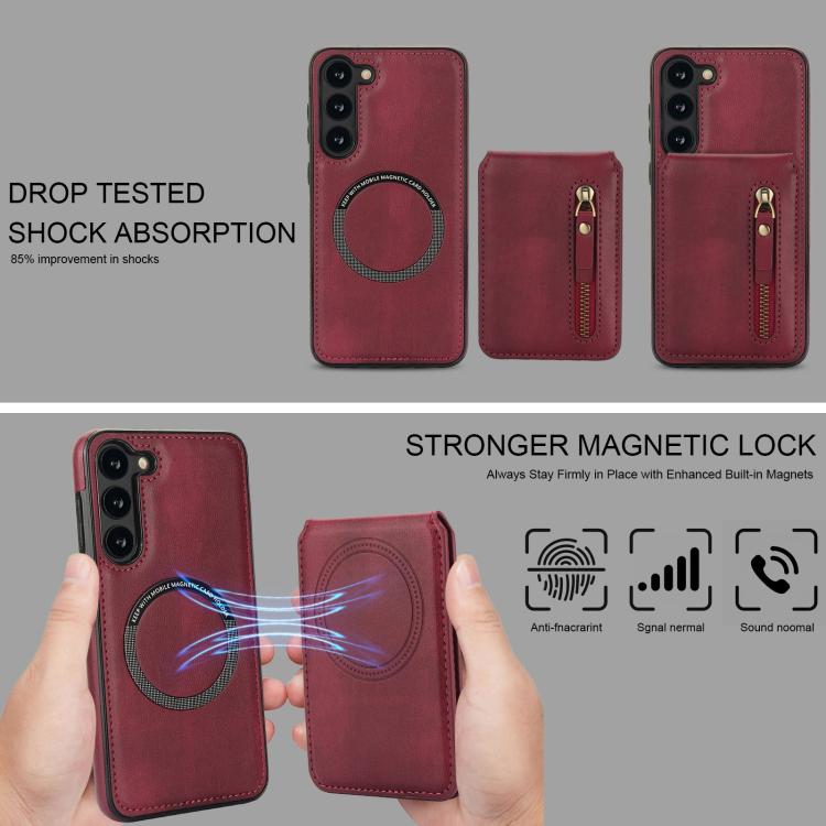 For Samsung Galaxy A54 5G Zipper Wallet Split MagSafe Leather Back Phone Case