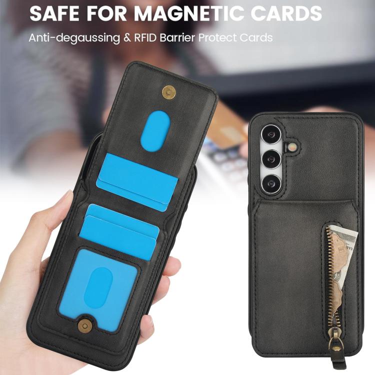 For Samsung Galaxy A15 4G / 5G Zipper Wallet Split MagSafe Leather Back Phone Case