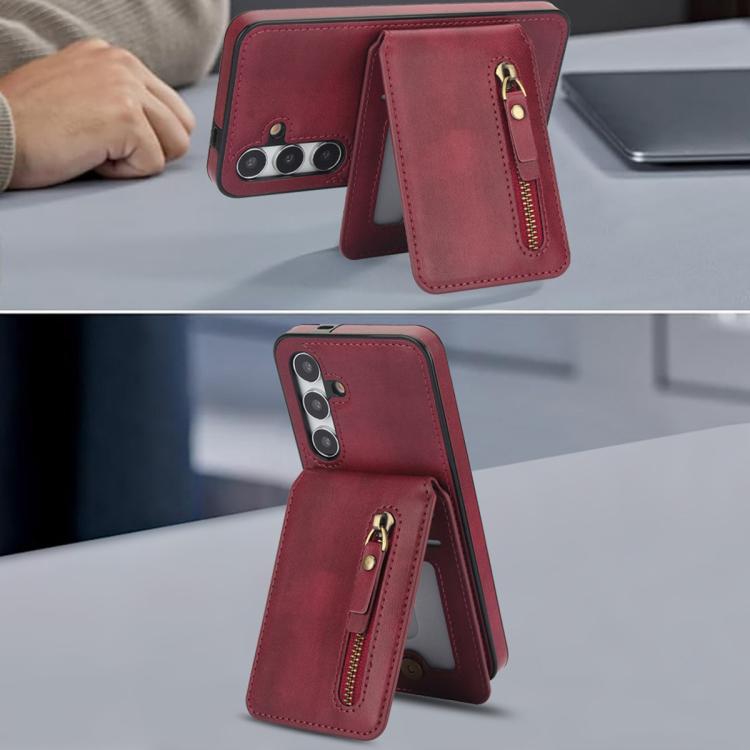 For Samsung Galaxy A15 4G / 5G Zipper Wallet Split MagSafe Leather Back Phone Case