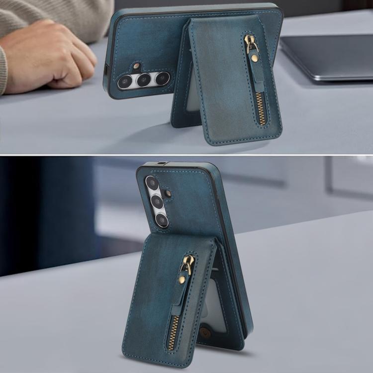 For Samsung Galaxy A15 4G / 5G Zipper Wallet Split MagSafe Leather Back Phone Case