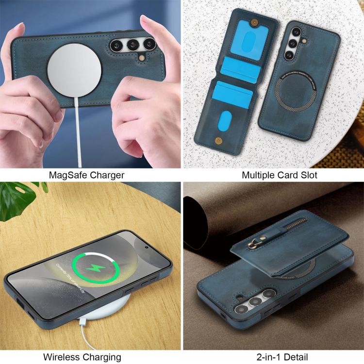 For Samsung Galaxy A15 4G / 5G Zipper Wallet Split MagSafe Leather Back Phone Case