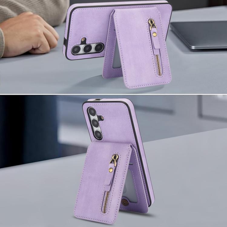 For Samsung Galaxy A15 4G / 5G Zipper Wallet Split MagSafe Leather Back Phone Case