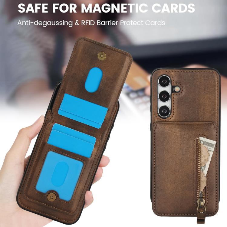 For Samsung Galaxy A15 4G / 5G Zipper Wallet Split MagSafe Leather Back Phone Case