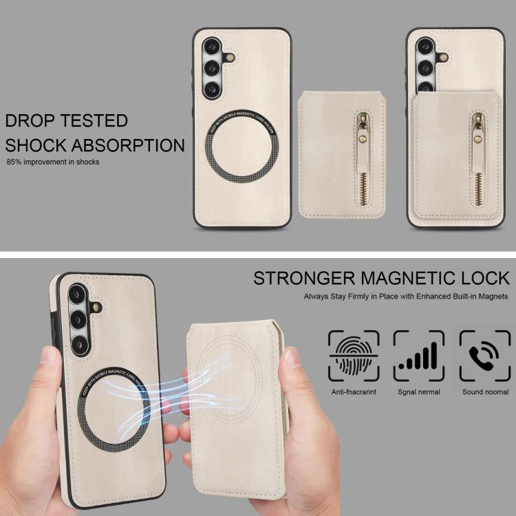 For Samsung Galaxy A55 5G Zipper Wallet Split MagSafe Leather Back Phone Case