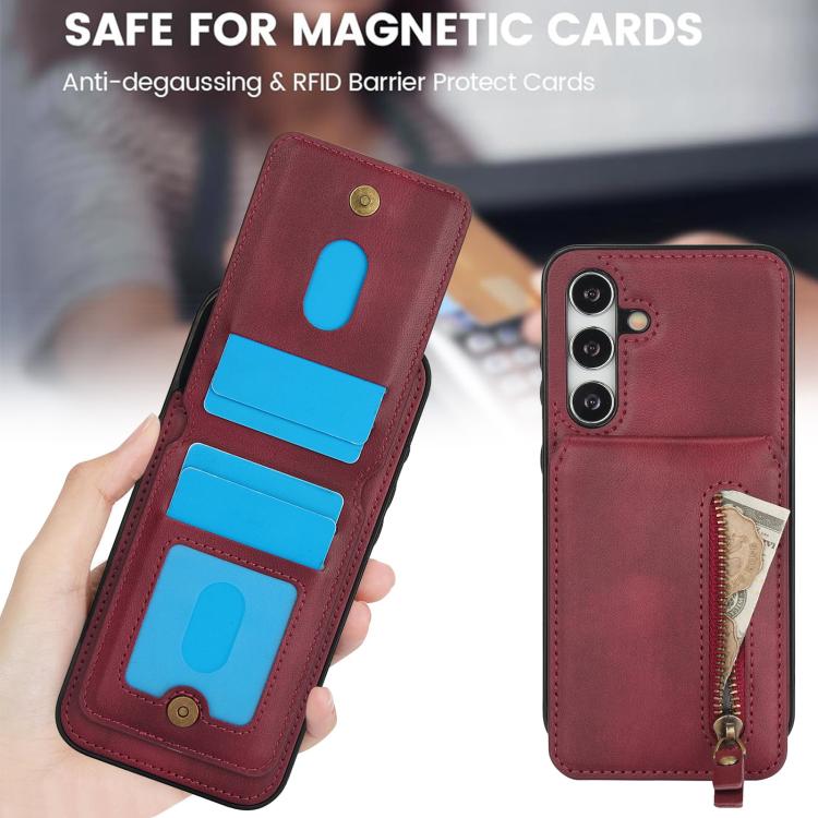 For Samsung Galaxy A55 5G Zipper Wallet Split MagSafe Leather Back Phone Case