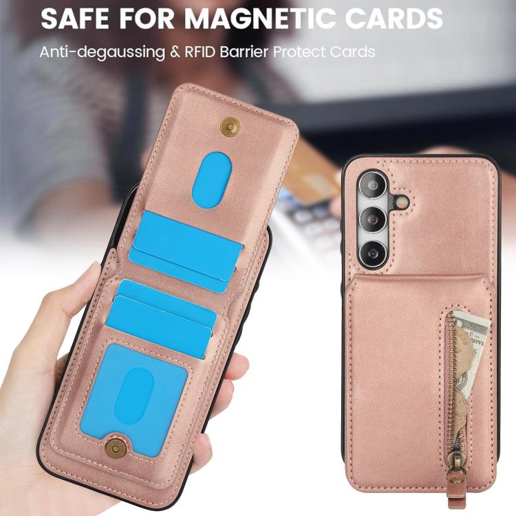 For Samsung Galaxy A55 5G Zipper Wallet Split MagSafe Leather Back Phone Case
